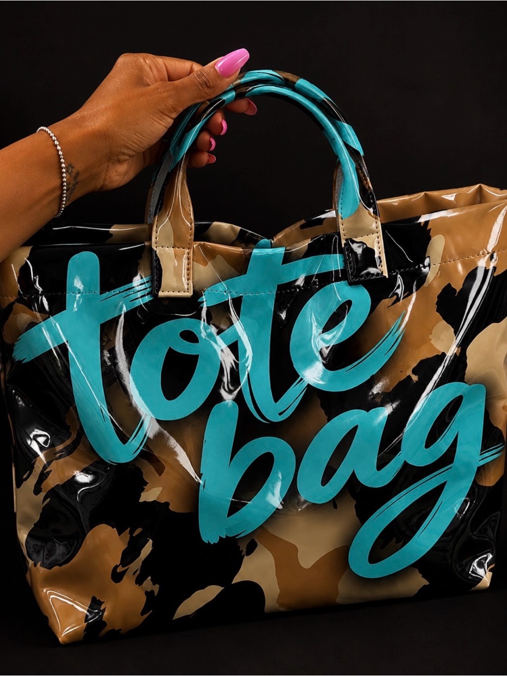 Oversized Teal Camo Print Tote Bag